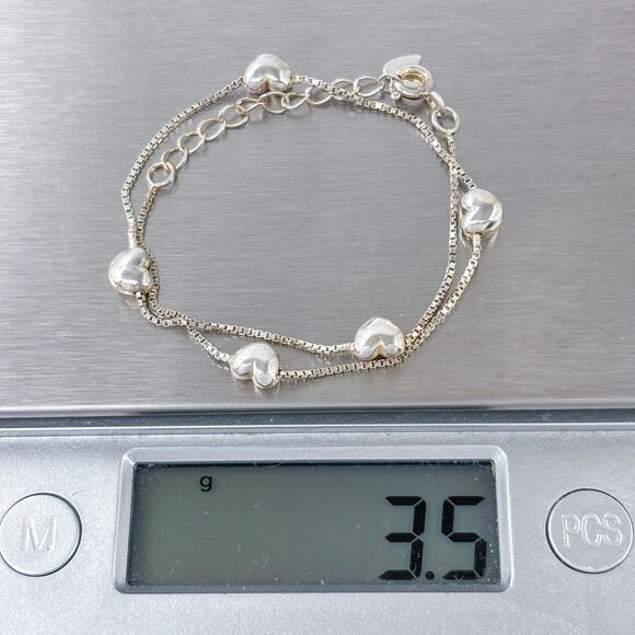 Estate Sterling Silver 925 Heart Bead Box Chain Anklet 8.5"-9.5" - Picture 6 of 6